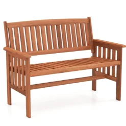 Holz Gartenbank mit Armlehnen 2-Sitzer Sitzbank Wetterfeste Balkonbank Terrassenbank Natur