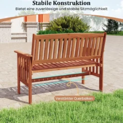Holz Gartenbank mit Armlehnen 2-Sitzer Sitzbank Wetterfeste Balkonbank Terrassenbank Natur