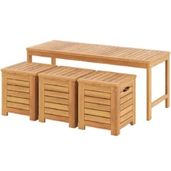 Holz Gartenbank mit 3 Aufbewahrungsboxen 2-Sitzer Balkonbank ohne Lehne Holzbank