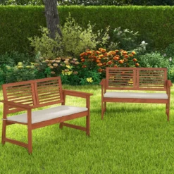 Holz Gartenbank mit Kissen & Rückenlehne 2-Sitzer Parkbank Sitzbank 111 x 62,5 x 81 cm für Terrasse