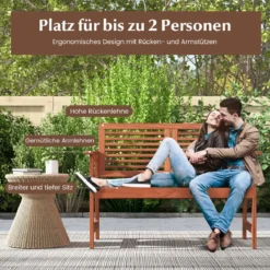 Holz Gartenbank mit Kissen & Rückenlehne 2-Sitzer Parkbank Sitzbank 111 x 62,5 x 81 cm für Terrasse