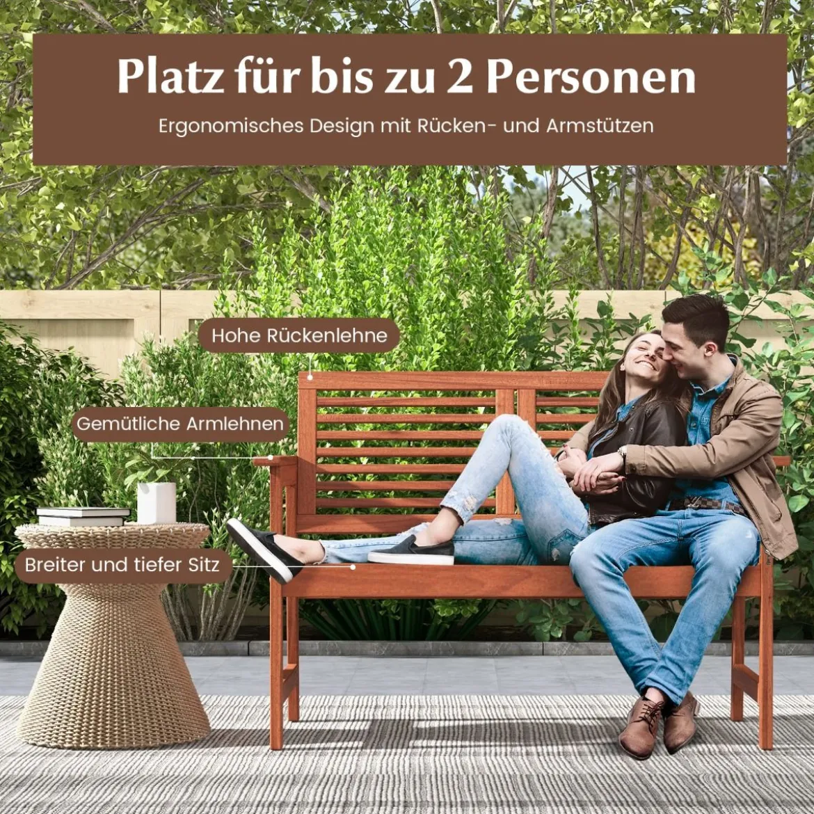 Holz Gartenbank mit Kissen & Rückenlehne 2-Sitzer Parkbank Sitzbank 111 x 62,5 x 81 cm für Terrasse