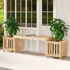 Holz Gartenbank mit Pflanzkasten Holzbank mit 2 seitlichen Blumenkästen 2-Sitzer Sitzbank