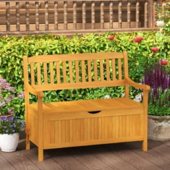 Holz Gartenbank mit Stauraum für 2-Sitzer bis 360kg Belastbar Holzbank Balkonbank Sitzbank