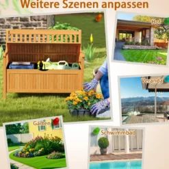 Holz Gartenbank mit Stauraum für 2-Sitzer bis 360kg Belastbar Holzbank Balkonbank Sitzbank