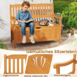 Holz Gartenbank mit Stauraum für 2-Sitzer bis 360kg Belastbar Holzbank Balkonbank Sitzbank