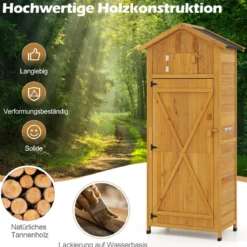 Holz Gartenschrank mit Abschließbarer Scheunentür & Klappbarer Seitentisch & Herausnehmbare Regale