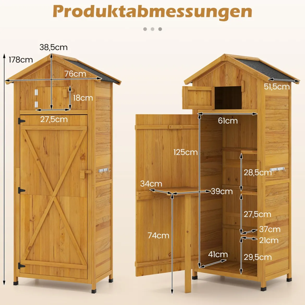 Holz Gartenschrank mit Abschließbarer Scheunentür & Klappbarer Seitentisch & Herausnehmbare Regale