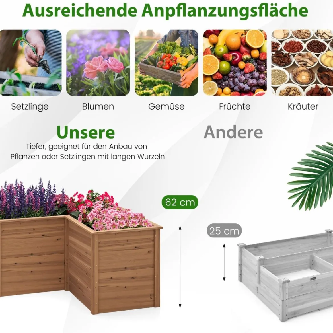 Holz Hochbeet L-förmige Pflanzkasten Pflanzenbeet Kräuterbeet Pflanzkasten für Balkon