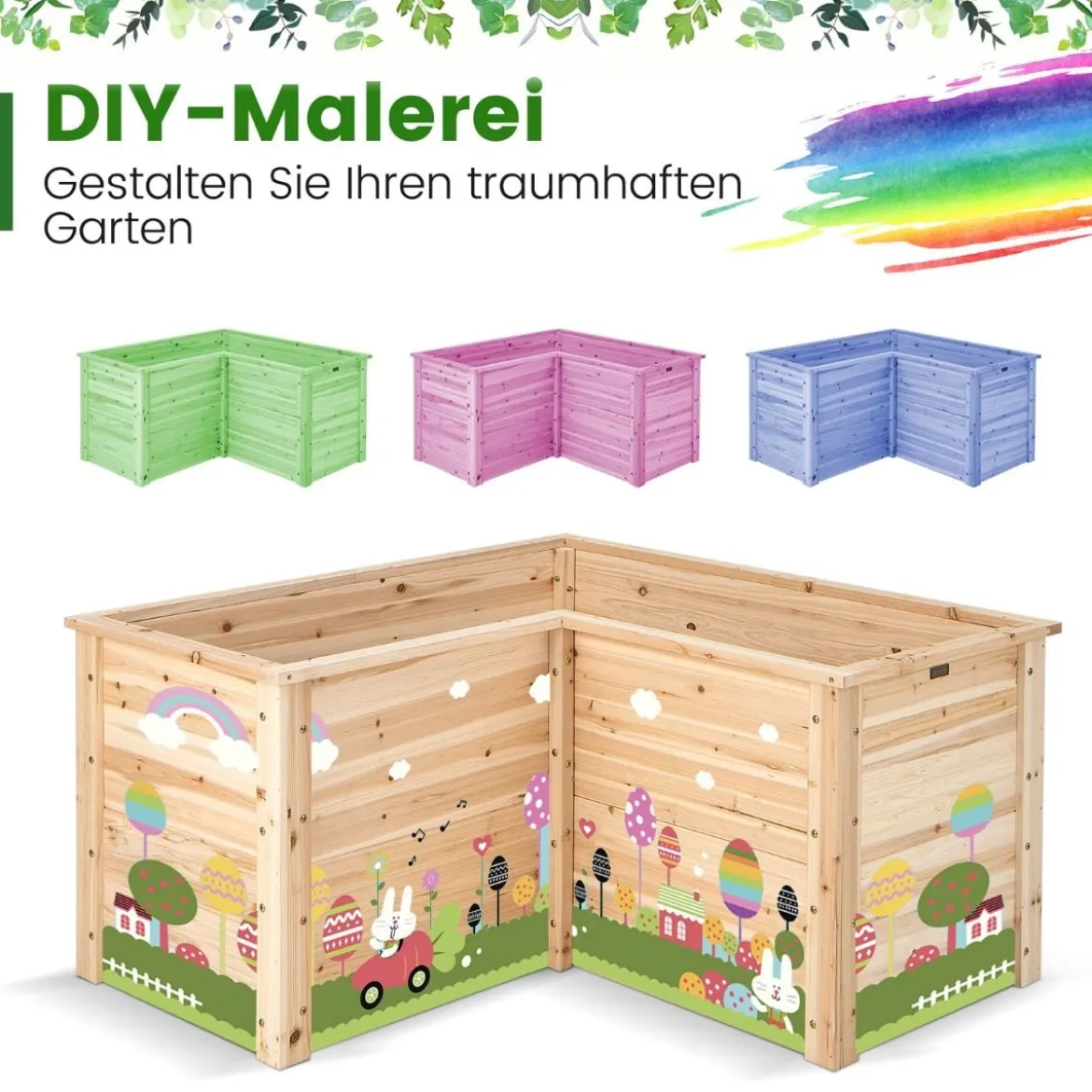 Holz Hochbeet L-förmige Pflanzkasten Pflanzenbeet Kräuterbeet Pflanzkasten für Balkon