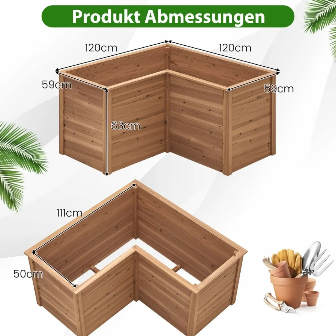 Holz Hochbeet L-förmige Pflanzkasten Pflanzenbeet Kräuterbeet Pflanzkasten für Balkon
