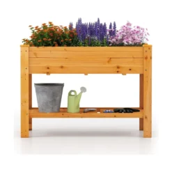 Holz Hochbeet mit Ablage & Entwässerungslöchern Erhöhtes Gartenbeet Pflanzkasten