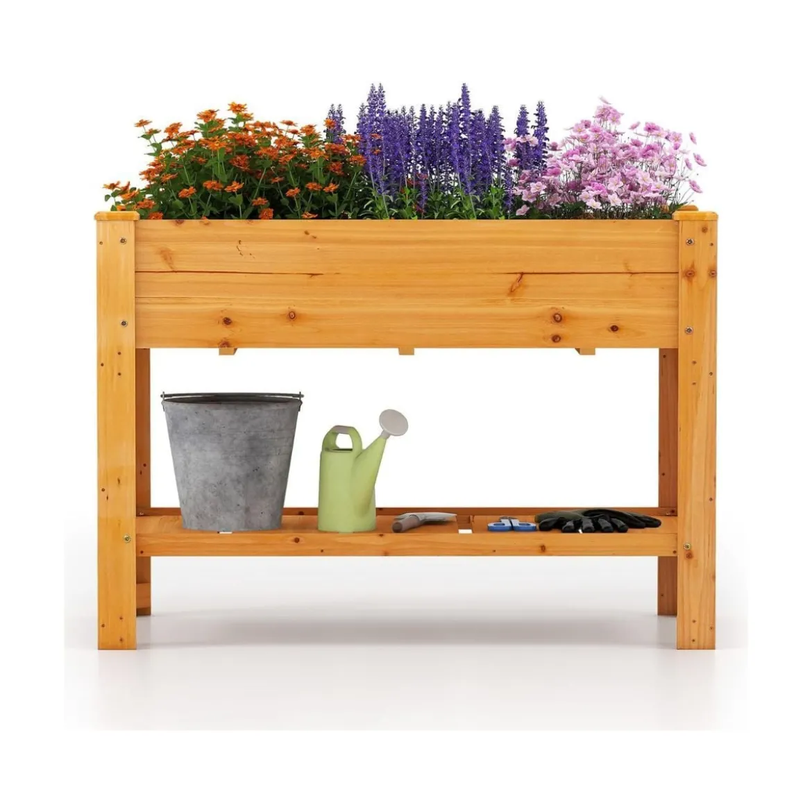 Holz Hochbeet mit Ablage & Entwässerungslöchern Erhöhtes Gartenbeet Pflanzkasten