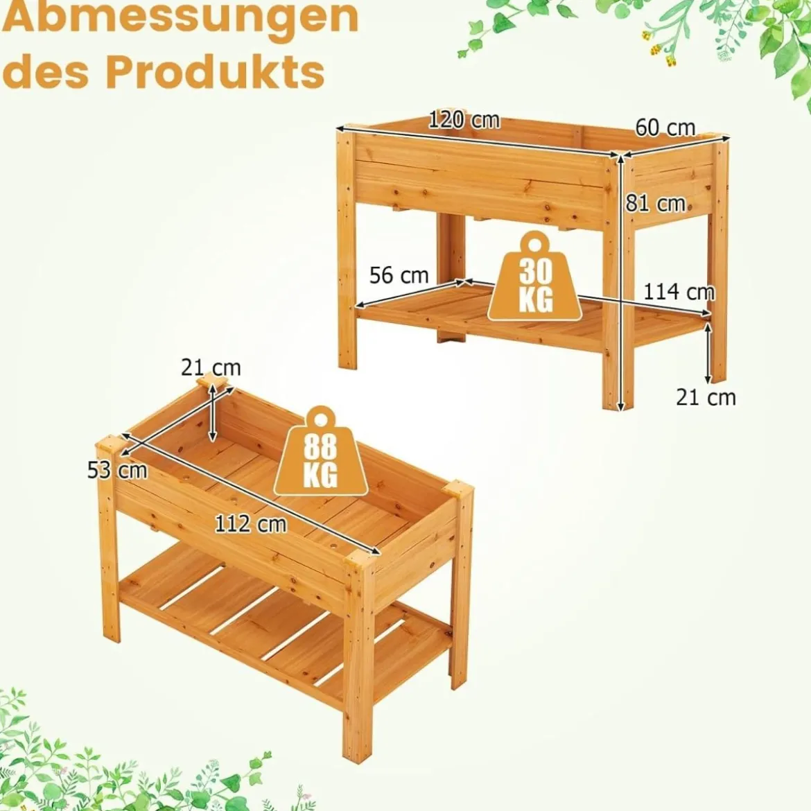 Holz Hochbeet mit Ablage & Entwässerungslöchern Erhöhtes Gartenbeet Pflanzkasten