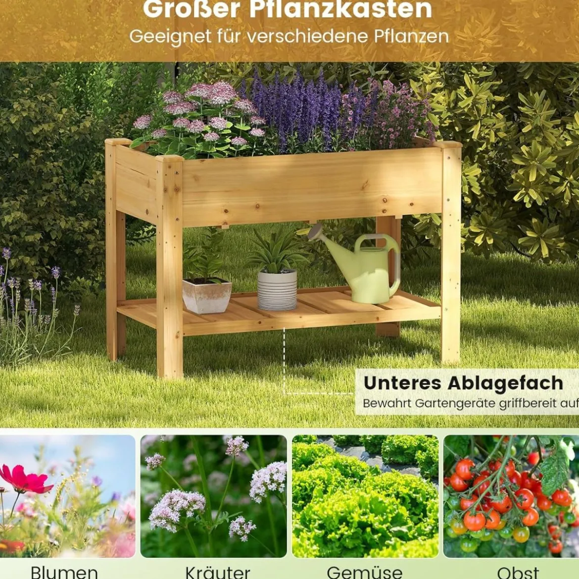 Holz Hochbeet mit Ablage & Entwässerungslöchern Erhöhtes Gartenbeet Pflanzkasten