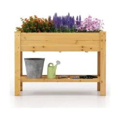 Holz Hochbeet mit Ablage & Entwässerungslöchern Erhöhtes Gartenbeet Pflanzkasten