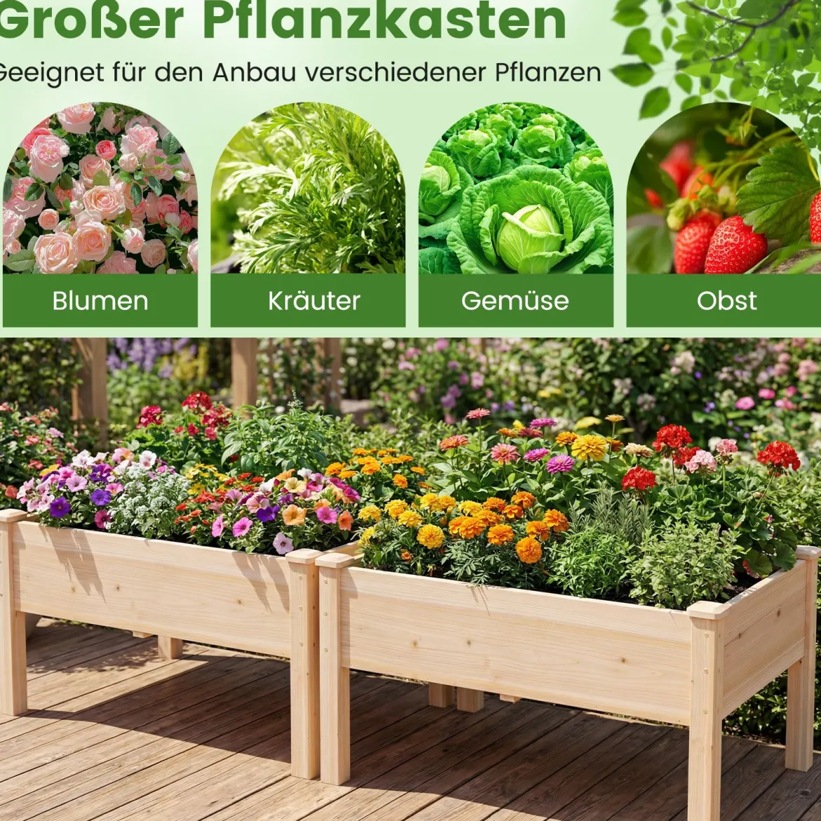Holz Hochbeet mit Ablauflöchern Pflanzkasten bis 130 kg Rechteckiges Kräuterbeet Anzuchtbeet