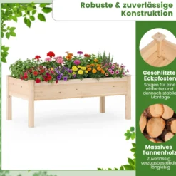 Holz Hochbeet mit Ablauflöchern Pflanzkasten bis 130 kg Rechteckiges Kräuterbeet Anzuchtbeet