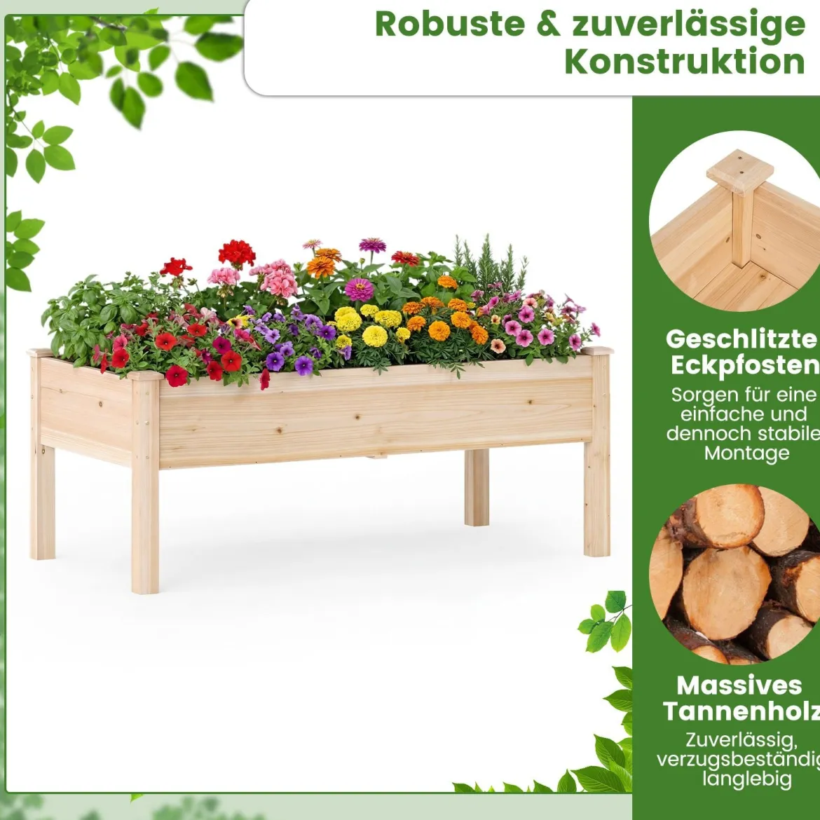 Holz Hochbeet mit Ablauflöchern Pflanzkasten bis 130 kg Rechteckiges Kräuterbeet Anzuchtbeet