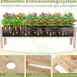 Holz Hochbeet mit Ablauflöchern Pflanzbeet mit 2 Pflanzbereichen Blumenkübel Kräuterbeet Natur