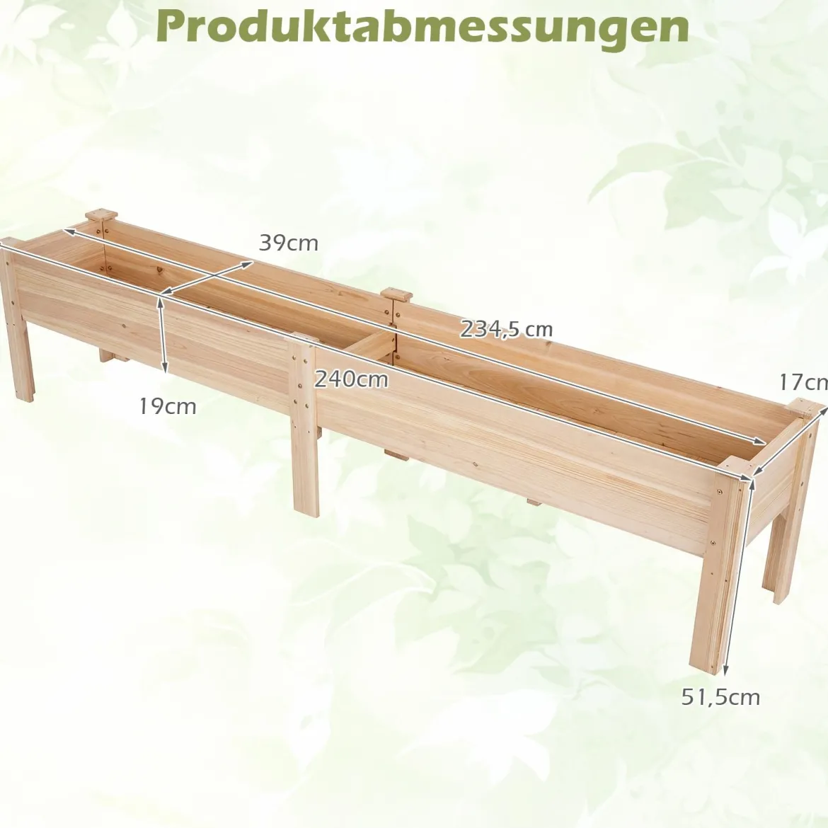 Holz Hochbeet mit Ablauflöchern Pflanzbeet mit 2 Pflanzbereichen Blumenkübel Kräuterbeet Natur