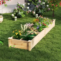 Holz Hochbeet mit 2 Pflanzkästen & Trennwänden Gartenbeet Kräuterbeet Pflanzbeet Braun