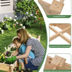 Holz Hochbeet mit 2 Pflanzkästen & Trennwänden Gartenbeet Kräuterbeet Pflanzbeet Braun