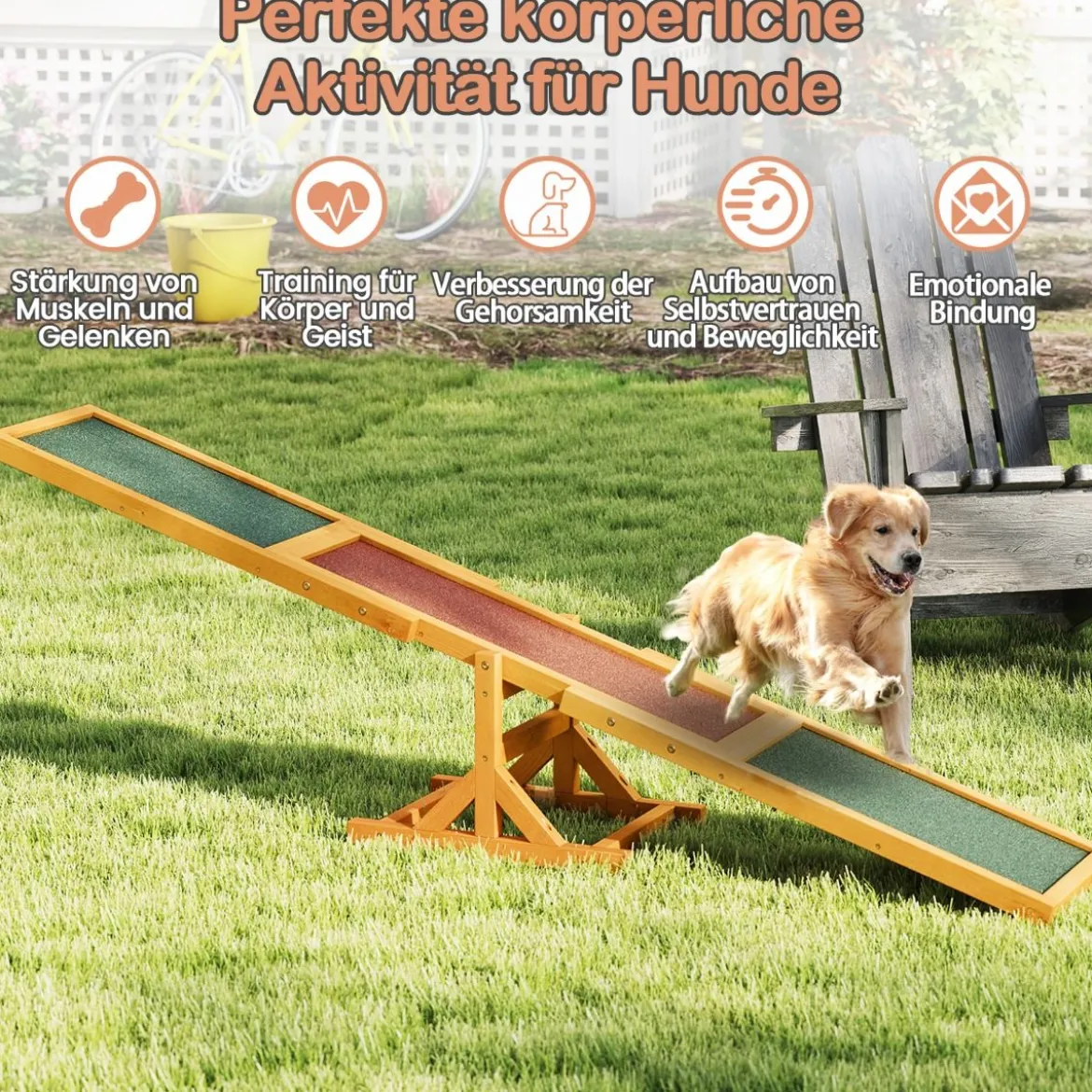 Holz-Hund Agility Wippe Hunde-Übungs- & Spielset Outdoor-Laufspielzeug Kletterplattform Gelb