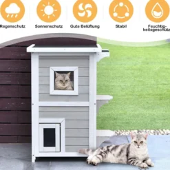 Holz Katzenhaus 2 Ebenen Katzenhütte mit abnehmbarem Zwischenboden Katzenhöhle für draußen und drinnen