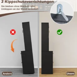 Holz Küchenschrank mit Rattantüren & 2 Steckdosen & 2 USB-Anschlüssen Buffetschrank Schwarz