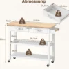 Holz Küchenwagen mit Arbeitsplatte & 2 Schubladen & 2 Offenen Regalen Küchenschrank Weiß