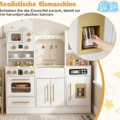 Holz Kinderküche mit Herd & Spüle Holzküche mit Licht & Sound Spielküche inkl. Zubehör Weiß
