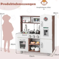 Holz Kinderküche mit Licht & Sound & Herd & Mikrowelle & Ofen & Utensilien Spielküche