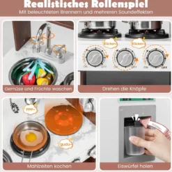 Holz Kinderküche mit Licht & Sound & Herd & Mikrowelle & Ofen & Utensilien Spielküche