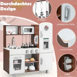 Holz Kinderküche mit Licht & Sound & Herd & Mikrowelle & Ofen & Utensilien Spielküche
