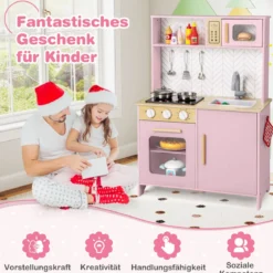 Holz Kinderküche mit Mikrowelle & Herd & Spüle & Backofen Spielküche Kinder Küche Rosa