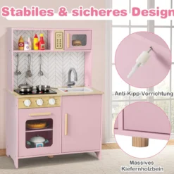 Holz Kinderküche mit Mikrowelle & Herd & Spüle & Backofen Spielküche Kinder Küche Rosa