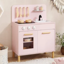 Holz Kinderküche mit 10 Zubehör Spielküche mit Licht & Sound SpielzeugkücheKüchen Spielset