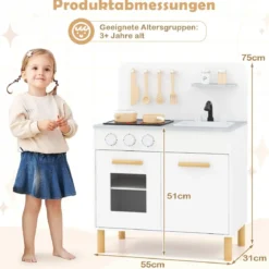 Holz Kinderküche mit 10 Zubehör Spielküche mit Licht & Sound SpielzeugkücheKüchen Spielset