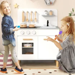Holz Kinderküche mit 10 Zubehör Spielküche mit Licht & Sound SpielzeugkücheKüchen Spielset