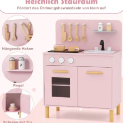 Holz Kinderküche mit 10 Zubehör Spielküche mit Licht & Sound SpielzeugkücheKüchen Spielset