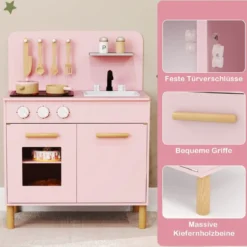 Holz Kinderküche mit 10 Zubehör Spielküche mit Licht & Sound SpielzeugkücheKüchen Spielset