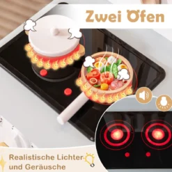 Holz Kinderküche mit 10 Zubehör Spielküche mit Licht & Sound SpielzeugkücheKüchen Spielset