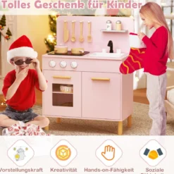 Holz Kinderküche mit 10 Zubehör Spielküche mit Licht & Sound SpielzeugkücheKüchen Spielset