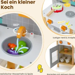 Holz Kinder Spielküchen-Set Spielküchen-Spielzeugset mit Kochgeschirr 57 x 26 x 82 cm