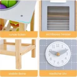 Holz Kinder Spielküchen-Set Spielküchen-Spielzeugset mit Kochgeschirr 57 x 26 x 82 cm