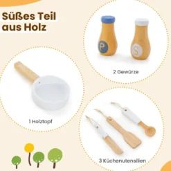 Holz Kinder Spielküchen-Set Spielküchen-Spielzeugset mit Kochgeschirr 57 x 26 x 82 cm