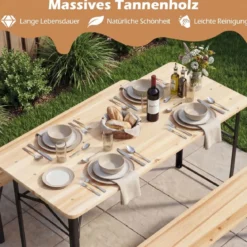 Holz Klappbare Bierzeltgarnitur inkl. 2 Bierbänke & 1 Biertisch 3-teilige Biertischgarnitur 118 cm