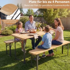 Holz Klappbare Bierzeltgarnitur inkl. 2 Bierbänke & 1 Biertisch 3-teilige Biertischgarnitur 118 cm