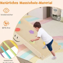Holzkletterer-Set mit Umkehrbarer Rampe & Wippe & Kletterleiter & Smiley Gesichtsmustern Kletterspielzeug
